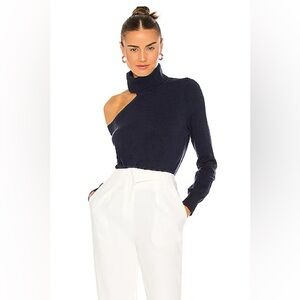 L'AGENCE Easton One Shoulder Sweater in Navy